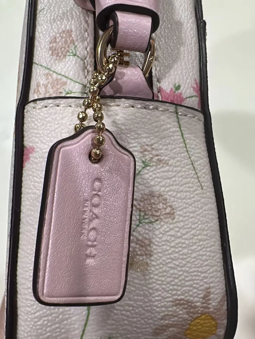 COACH Pink Floral Leather Crossbody with Gold Logo